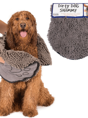 Dog Gone Smart The Dirty Dog Shammy – schnelltrocknendes Plüsch-Shammy-Handtuch mit zwei Eingrifftaschen und Gummizug
